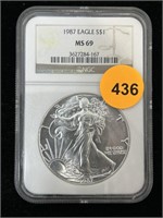 1987 Silver Eagle Ms69 Ngc 999 Silver