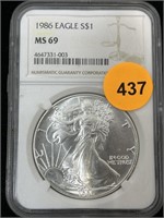 1986 Silver Eagle Ms69 Ngc 999 Silver