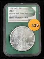 1990 Silver Eagle Ms69 Ngc 999 Silver