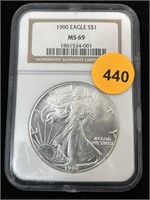 1990 Silver Eagle Ms69 Ngc 999 Silver