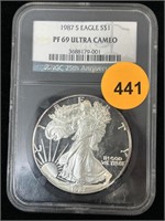 1987 S Silver Eagle Ms69 Ultra Cam 999 Silver