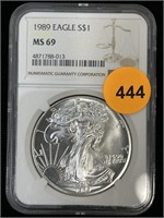 1989  Silver Eagle Ms69 Ngc 999 Silver