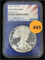 2000 Silver Eagle Ms69 Ngc Ultra Cam 999 Silver