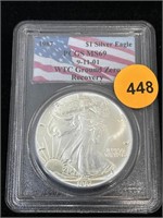 1987   Silver Eagle Ms69 Pcgs 999 Silver 9-11-01