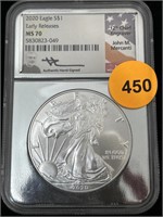 2020 Silver Eagle Ms70 Ngc 999 Silver