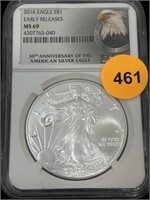 2016 Silver Eagle Ms69 999 Silver 1 Oz Ngc