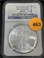 2015 Silver Eagle Ms69 999 Silver 1 Oz Ngc