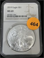 2019 Silver Eagle Ms69 999 Silver 1 Oz Ngc