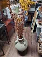 3 Handled Pottery Vase & Twigs