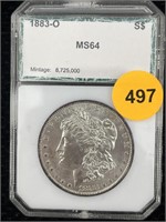 1883 O Silver Morgan Dollar Cased Graded