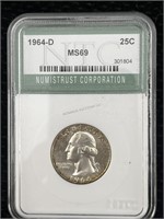 1964 D Silver Quarter Cased Graded