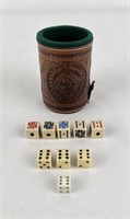 Mexican Tooled Leather Dice Cup and Dice