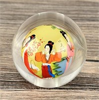 Chinese Reverse Painted Art Glass Paperweight