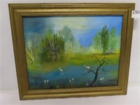 Original Oil Paintingt by S Hanson "Autumn Pond"