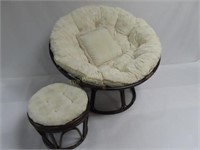 Bamboo Papasan Chair & Stool w/Tufted Cushion