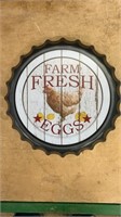 24” Bottle Cap Metal Farm Fresh Eggs sign