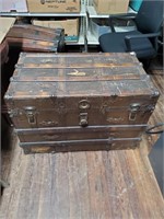 Antique Wooden Travel Trunk w/Tray