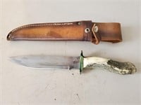 PETE DUNHAM SALCHA ALASKA ANTLER KNIFE W/LEATHER S
