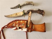 ALASKAN HANDMADE ANTLER KNIFE SET W/LEATHER SHEATH