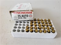 WINCHESTER .25AUTO 50GR FMJ- 32 ROUNDS