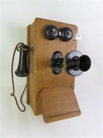 Complete Antique Wall Mount Telephone, Oak Case