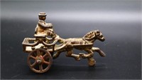 Vintage mini Dent cast iron horse & cart w/ rider