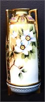 Vintage Nippon hand painted vase w/ white flowers