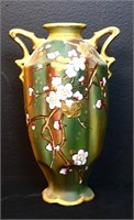 Vntg Nippon hand painted vase w/ cherry blossoms