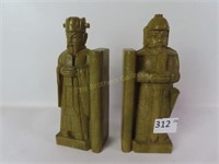 Oriental Man Stone Carvings Bookends, 1 Repaired