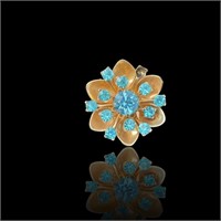 10k Yellow Gold Swiss Blue Topaz Floral Brooch