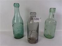 3 Antique Bottles, 2 Blob Tops - 7" - 8.5" Tall