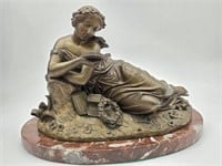 Antique Bronze Sculpture of Lady w/ Books
