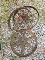 Lot of 3 vintage iron wheels