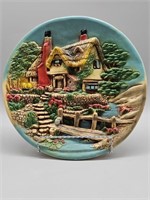 Handcrafted Clay Cottage Plate w/ Raised Image 1/2