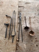 Lot of 6 Tools Blacksmithing & More Ladle Tongs