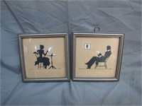 2 Small Vintage Reverse Silhouette Paintings
