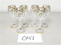 6 Small Painted Wine Glasses