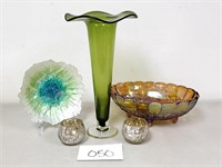 Carnival Glass, Vase, Candle Holders (No Ship)