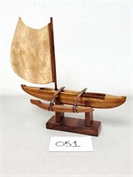 Koa Wood Hawaiian Canoe / Boat Model with Stand