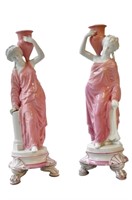 German Porcelain Lady Figurine Candlesticks