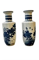 Chinese Canton Vases With Floral & Hummingbird Dec