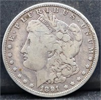 1891O Morgan silver dollar