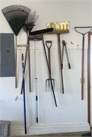 Lawn tools on wall