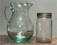 GLASS PITCHER AND BALL MASON JAR WITH LID