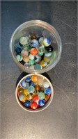 Jar of assorted vintage marbles