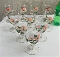 Hand painted Desert Rose , 6 goblet, 4 wine