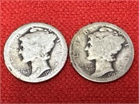 1916 & 1917 Mercury Silver Dimes