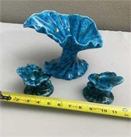 MCM Blue Fluted Twisted Vase w candle holder