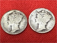 1918 & 1919 Mercury Silver Dimes