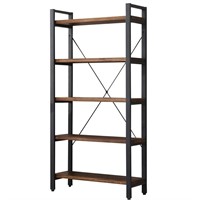 WH-AOERPUMY 5 Tier Bookcase, Solid Rustic Industri